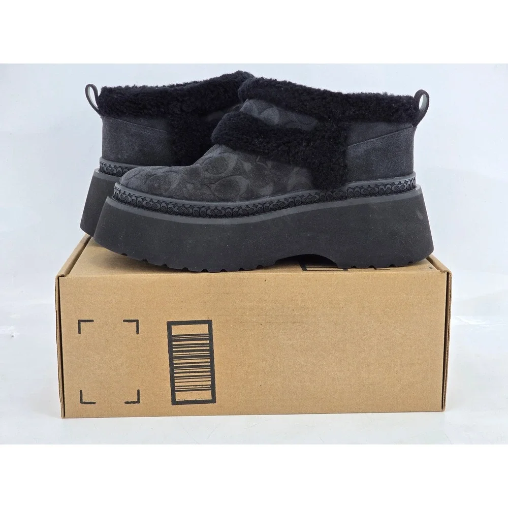 Coach Kellie Platform Bootie Womens Size 8 Black Signature Shearling - Excellent